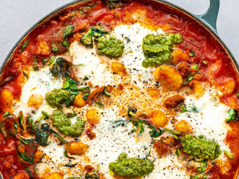 Gnocchi met spinazie en pesto